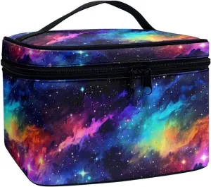 Colorful Galaxy Nebula Makeup Bag Travel Cosmetic Bag for Women, Outer Space Starry Print Portable Travel Bag for Toiletries Makeup Box