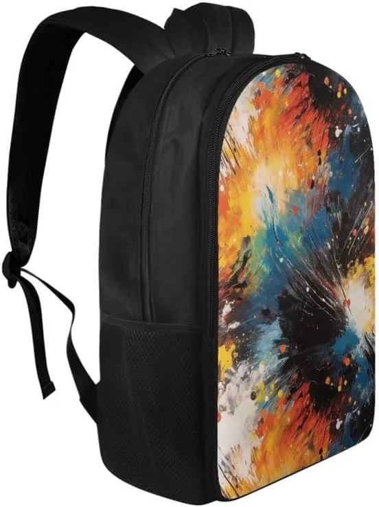 Colorful Splashing Art Print Double Layers Lightweight Backpack Rainbow Abstract Graffiti Pattern Durable 17.3 Inch Backpacks for Men & Women Large Daypack