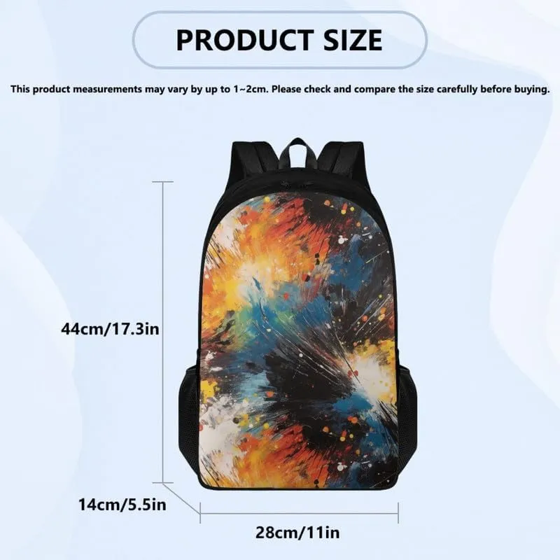 Colorful Splashing Art Print Double Layers Lightweight Backpack Rainbow Abstract Graffiti Pattern Durable 17.3 Inch Backpacks for Men & Women Large Daypack