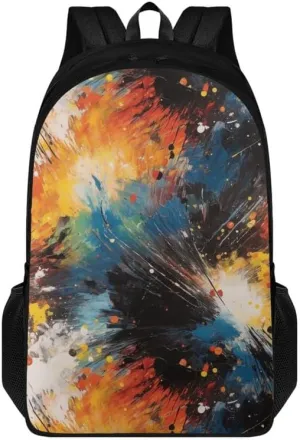 Colorful Splashing Art Print Double Layers Lightweight Backpack Rainbow Abstract Graffiti Pattern Durable 17.3 Inch Backpacks for Men & Women Large Daypack