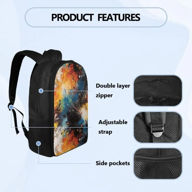 Colorful Splashing Art Print Double Layers Lightweight Backpack Rainbow Abstract Graffiti Pattern Durable 17.3 Inch Backpacks for Men & Women Large Daypack