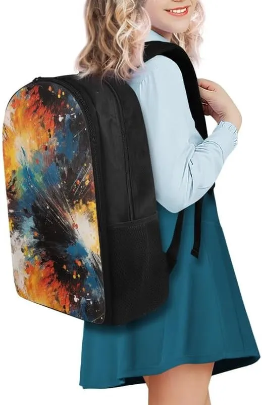 Colorful Splashing Art Print Double Layers Lightweight Backpack Rainbow Abstract Graffiti Pattern Durable 17.3 Inch Backpacks for Men & Women Large Daypack