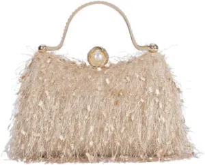 Comeon Women's Evening Handbag Cocktail Prom Formal Clutch Purse Feather Evening Shoulder Bag for Women Wedding Banquet