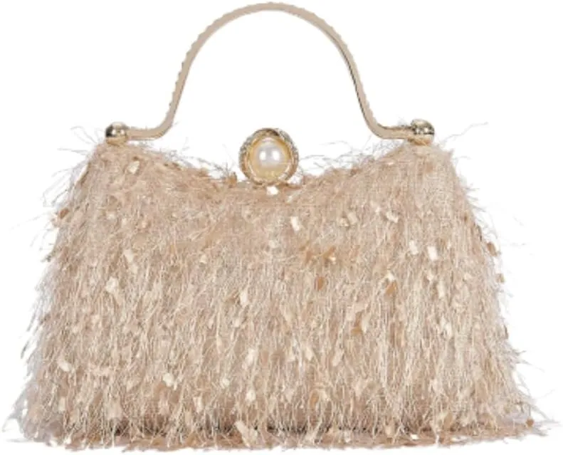 Comeon Women's Evening Handbag Cocktail Prom Formal Clutch Purse Feather Evening Shoulder Bag for Women Wedding Banquet