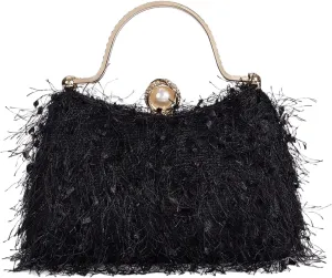 Comeon Women's Evening Handbag Cocktail Prom Formal Clutch Purse Feather Evening Shoulder Bag for Women Wedding Banquet