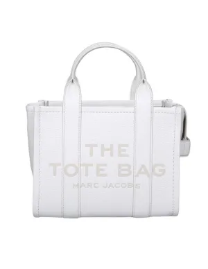 Compact White Leather Tote With Embossed Logo