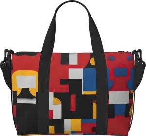 Composition In Red Yellow Blue And Black Print Fashionable Handbag Crossbody Bag,Perfect For Travel,Weekend Getaways And Daily Use