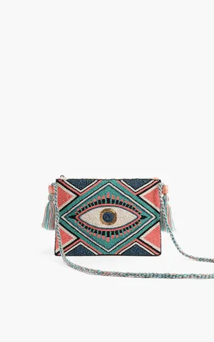 Copper Tan Evil Eye Embellished Clutch
