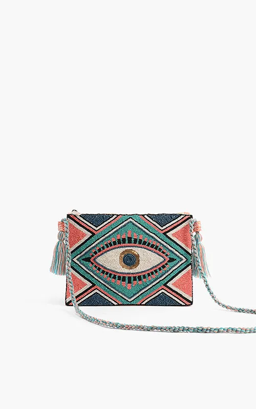 Copper Tan Evil Eye Embellished Clutch
