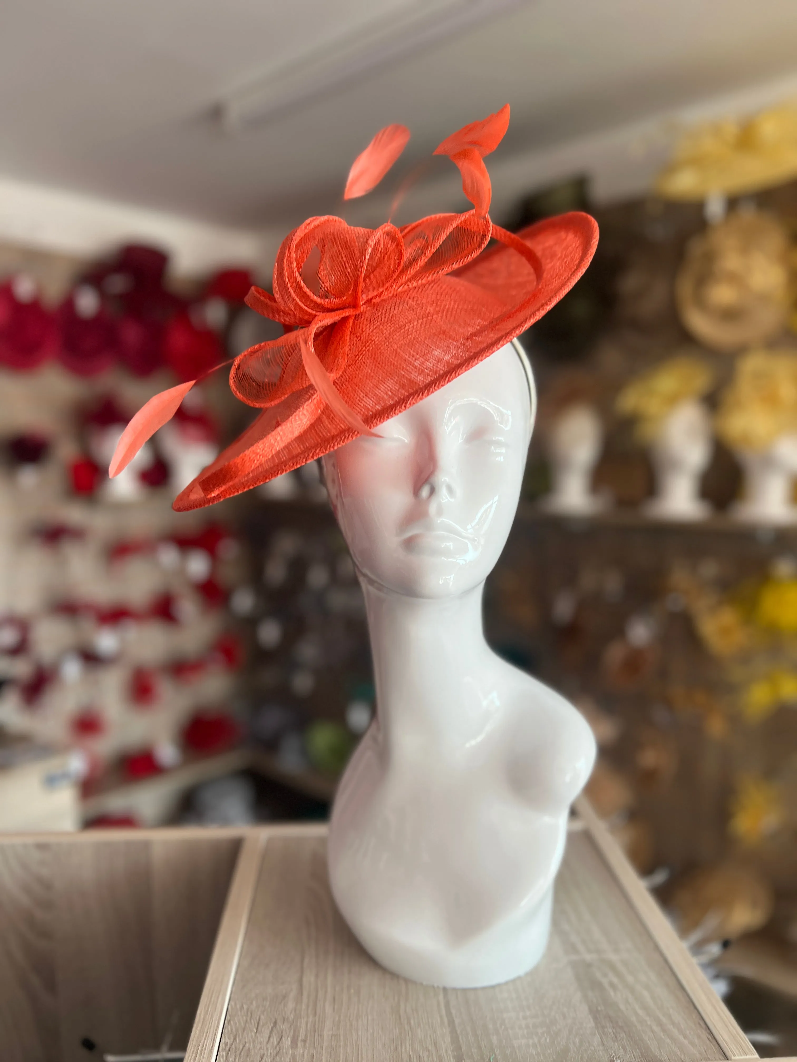 Coral Teardrop Disc Fascinator