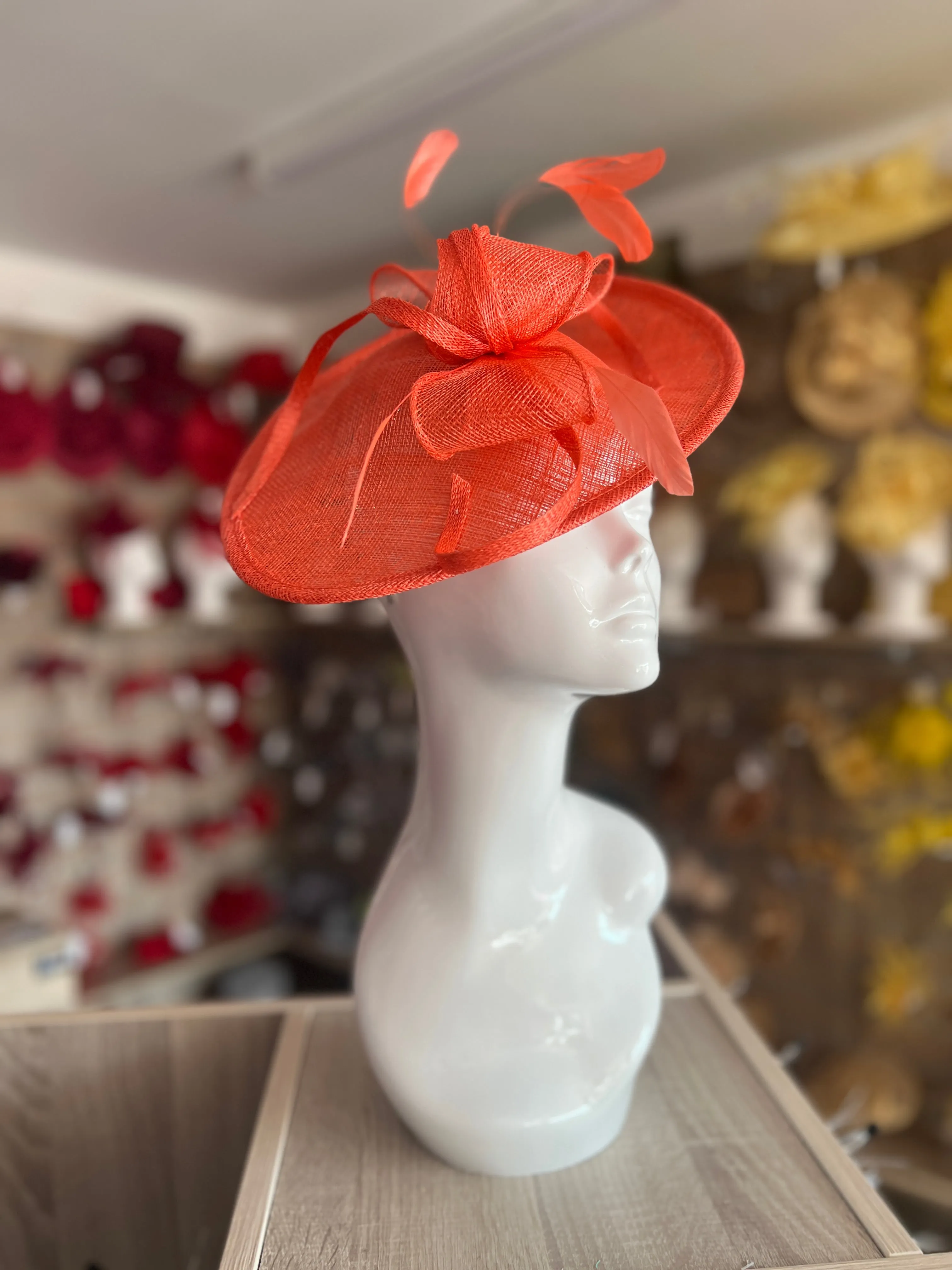 Coral Teardrop Disc Fascinator