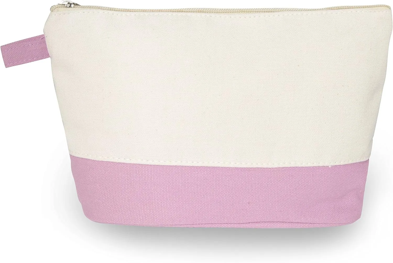 Cotton Canvas Two-Tone Cosmetic Bag Make Up Clutch Bag (10"W x 6"H), Pink Canvas Bottom)