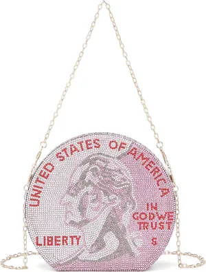 Covelin Women's Dollar Coin Handbag Rhinestone Purse Evening Clutch Bag