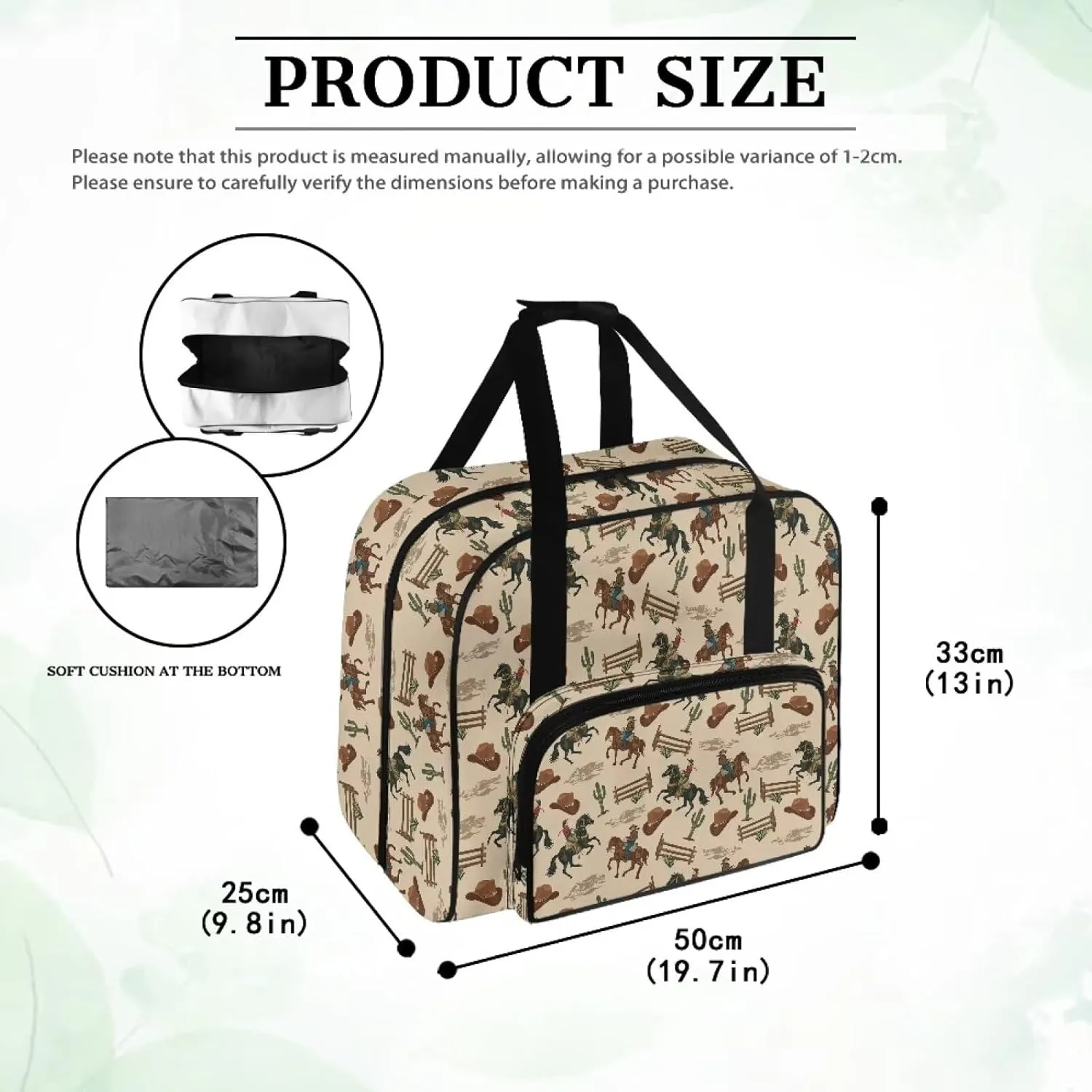 Cowboy Cactus Print Sewing Machine Carrying Case Large Capacity Sewing Machine Storage Universal and Durable Sewing Machine bag with Comfortable Handle