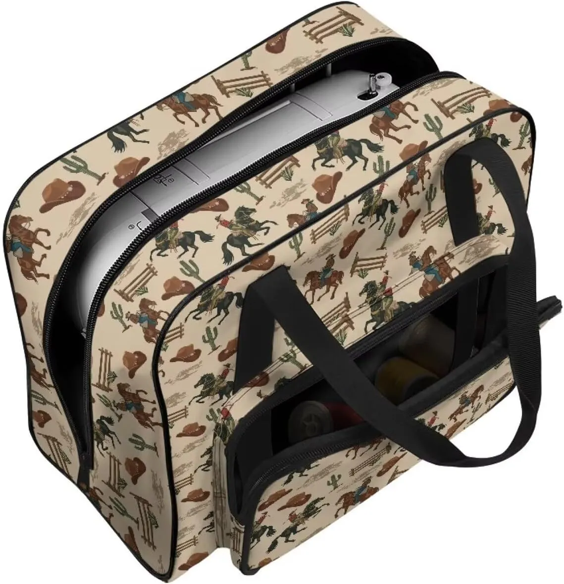 Cowboy Cactus Print Sewing Machine Carrying Case Large Capacity Sewing Machine Storage Universal and Durable Sewing Machine bag with Comfortable Handle