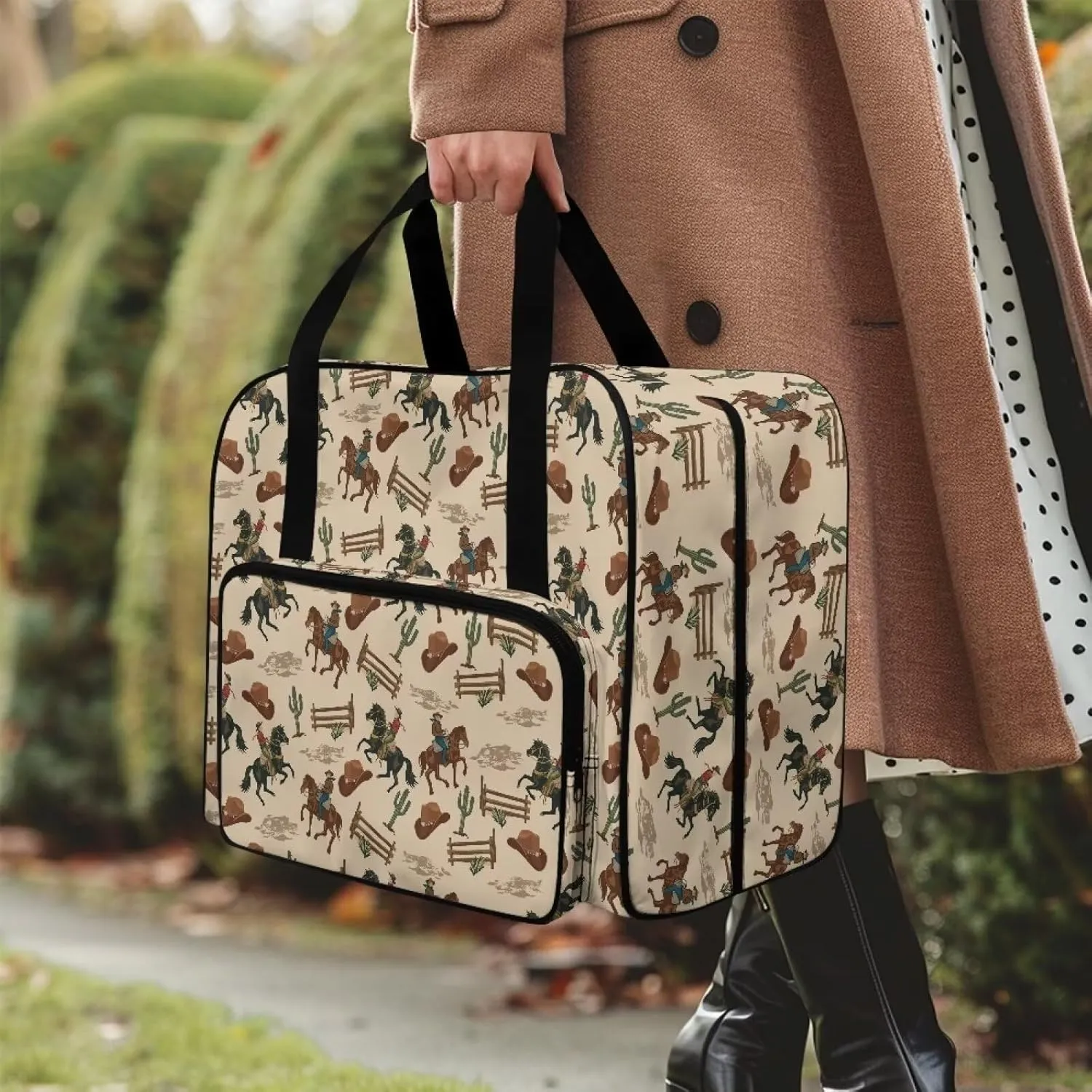 Cowboy Cactus Print Sewing Machine Carrying Case Large Capacity Sewing Machine Storage Universal and Durable Sewing Machine bag with Comfortable Handle