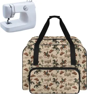 Cowboy Cactus Print Sewing Machine Carrying Case Large Capacity Sewing Machine Storage Universal and Durable Sewing Machine bag with Comfortable Handle