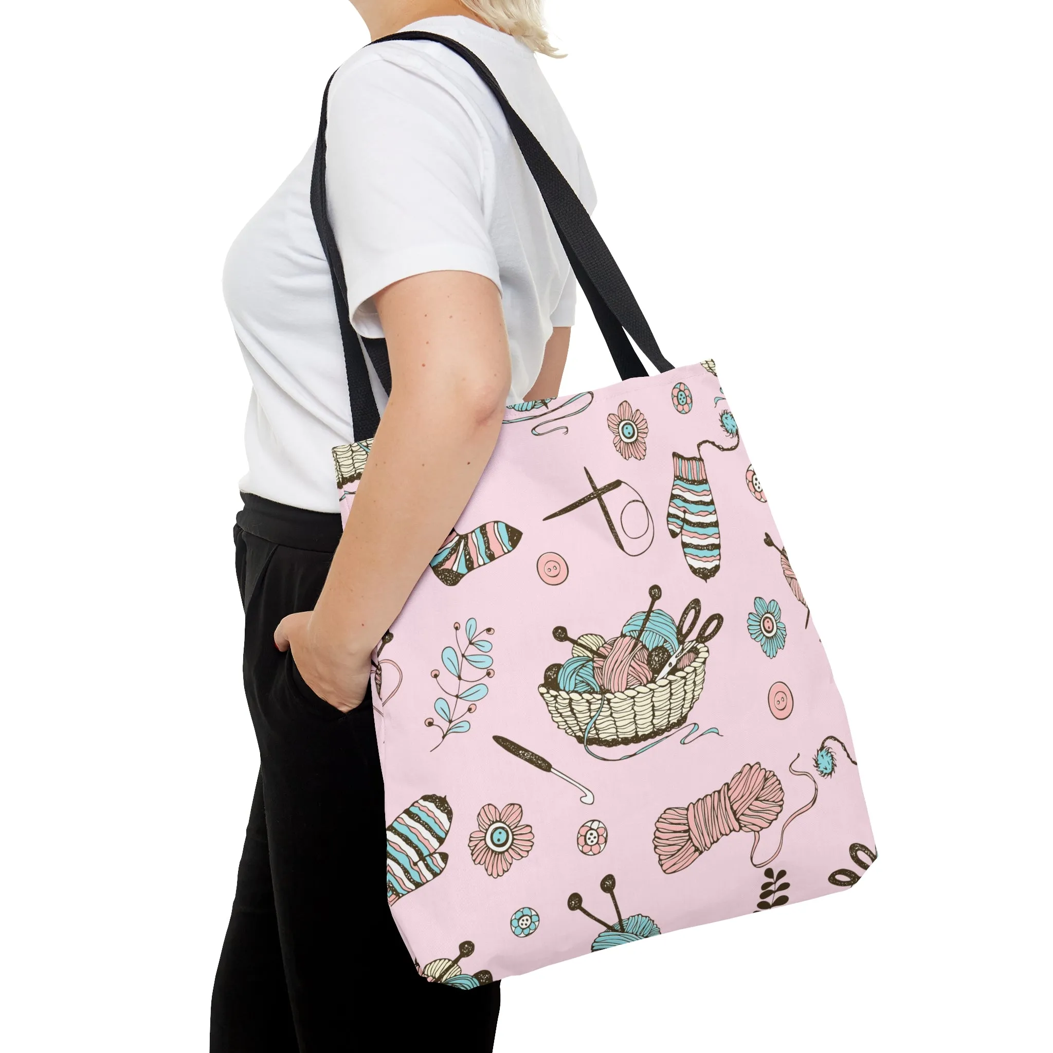 Craft, Crochet or Knitting Tote Bag, Yarn Storage Shoulder Bags, Gift for Knitter, Crafter, Grocery Shopping, School, Resusable, Travel Bag