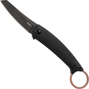 CRKT Ibi EDC Pocket Knife: Everyday Carry Utility Folder, Black Stonewash Finish Sheepsfoot Blade, Liner Lock, Flipper Open, Black G10 Handle with Copper Ringed Backspacer7150