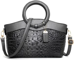 Crocodile Pattern Handbag for Women Leather Ring Top Handle Satchel Style Shoulder Bag Fashion Purse Embossed Tote