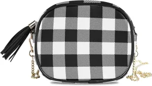 Crossbody Bag Gingham Plaid Black White Clutch Handbag Vegan Leather Shoulder Purse Date Chain Bag Travel Pouch Compact Chic Bag for Women Everyday Use
