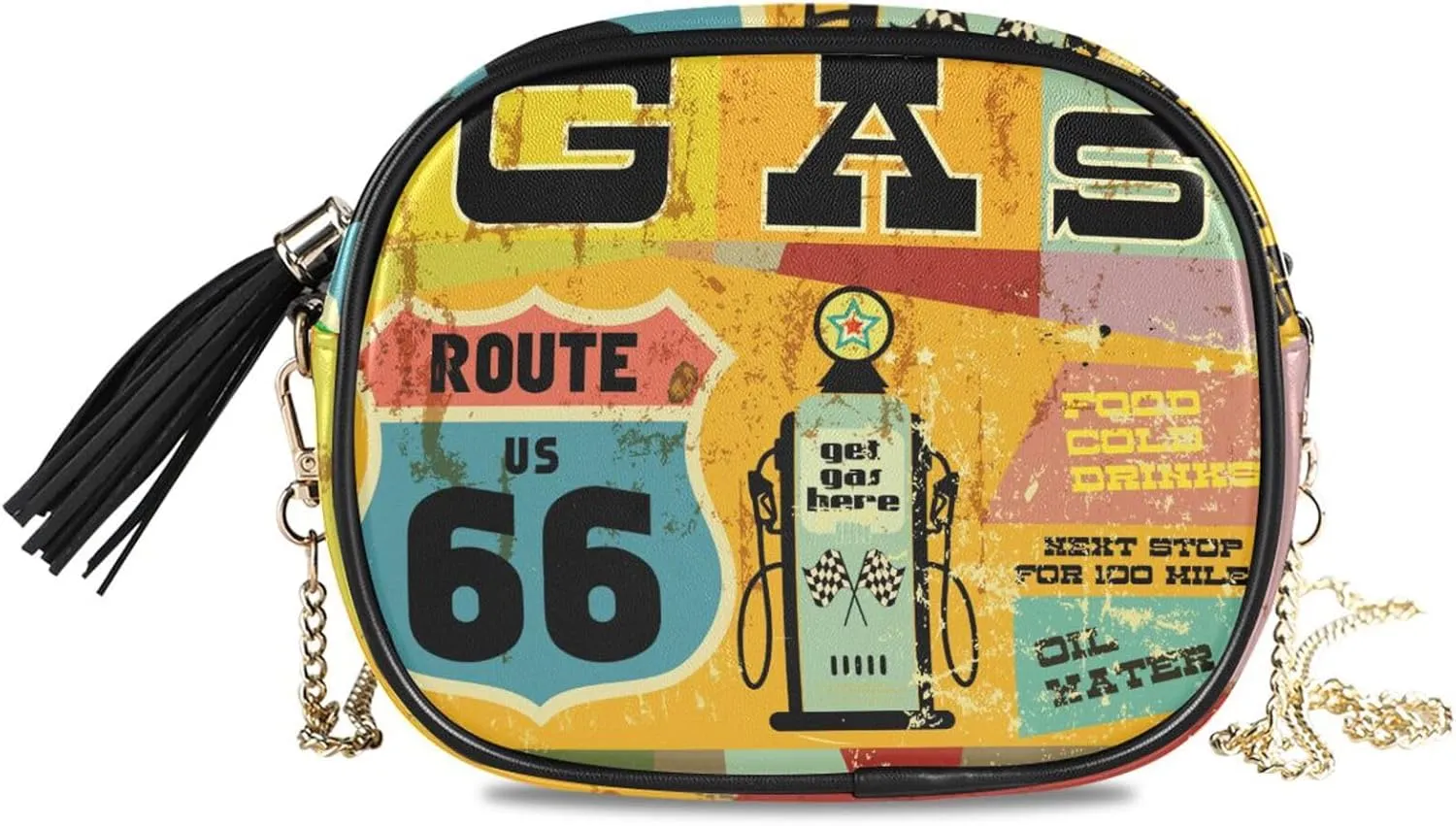 Crossbody Bag Route 66 Retro Clutch Handbag Vegan Leather Shoulder Purse Date Chain Bag Travel Pouch Compact Chic Bag for Women Everyday Use