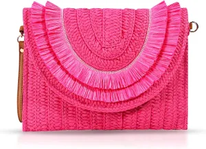 Crossbody Bags for Women, Straw Clutch Purses, Bohemian Handmade Woven Envelope Package, Tassel Handbags for Women