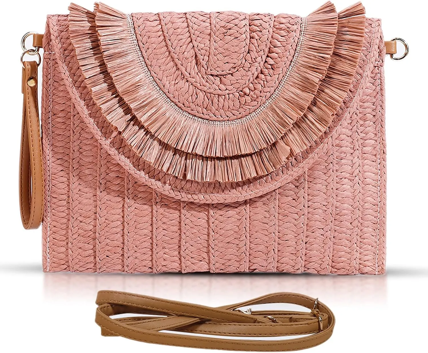 Crossbody Bags for Women, Straw Clutch Purses, Bohemian Handmade Woven Envelope Package, Tassel Handbags for Women