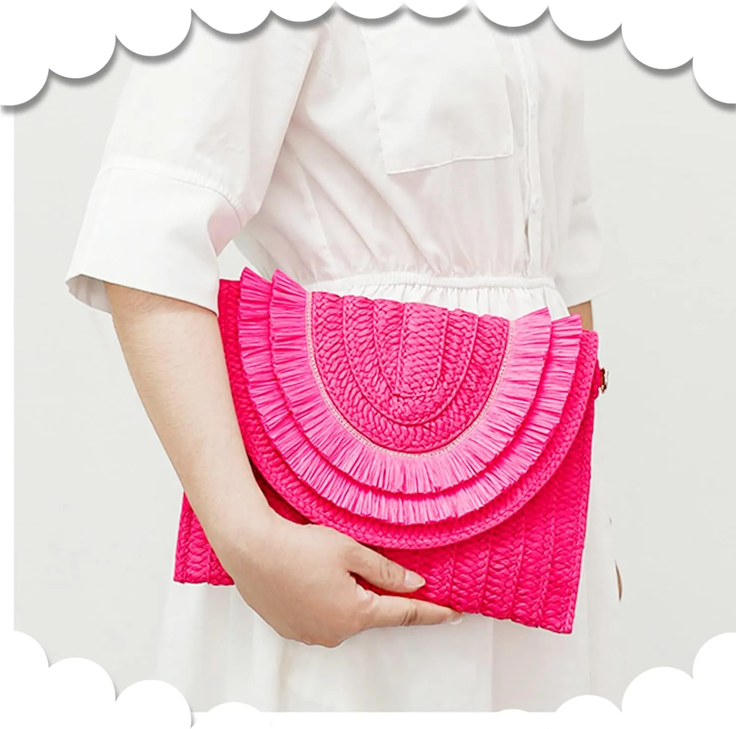 Crossbody Bags for Women, Straw Clutch Purses, Bohemian Handmade Woven Envelope Package, Tassel Handbags for Women