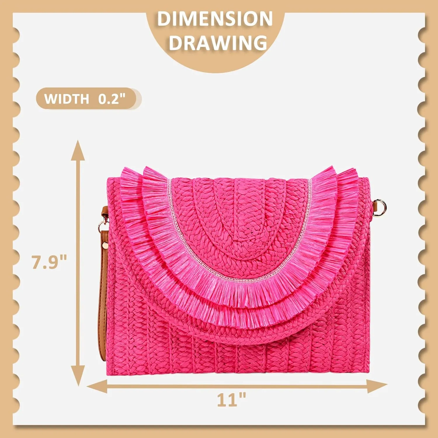 Crossbody Bags for Women, Straw Clutch Purses, Bohemian Handmade Woven Envelope Package, Tassel Handbags for Women