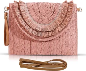 Crossbody Bags for Women, Straw Clutch Purses, Bohemian Handmade Woven Envelope Package, Tassel Handbags for Women