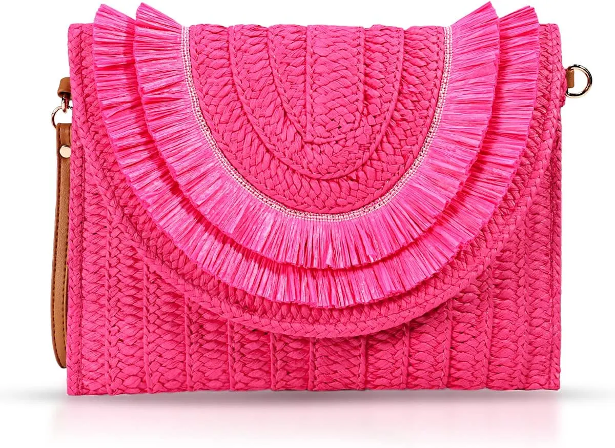 Crossbody Bags for Women, Straw Clutch Purses, Bohemian Handmade Woven Envelope Package, Tassel Handbags for Women