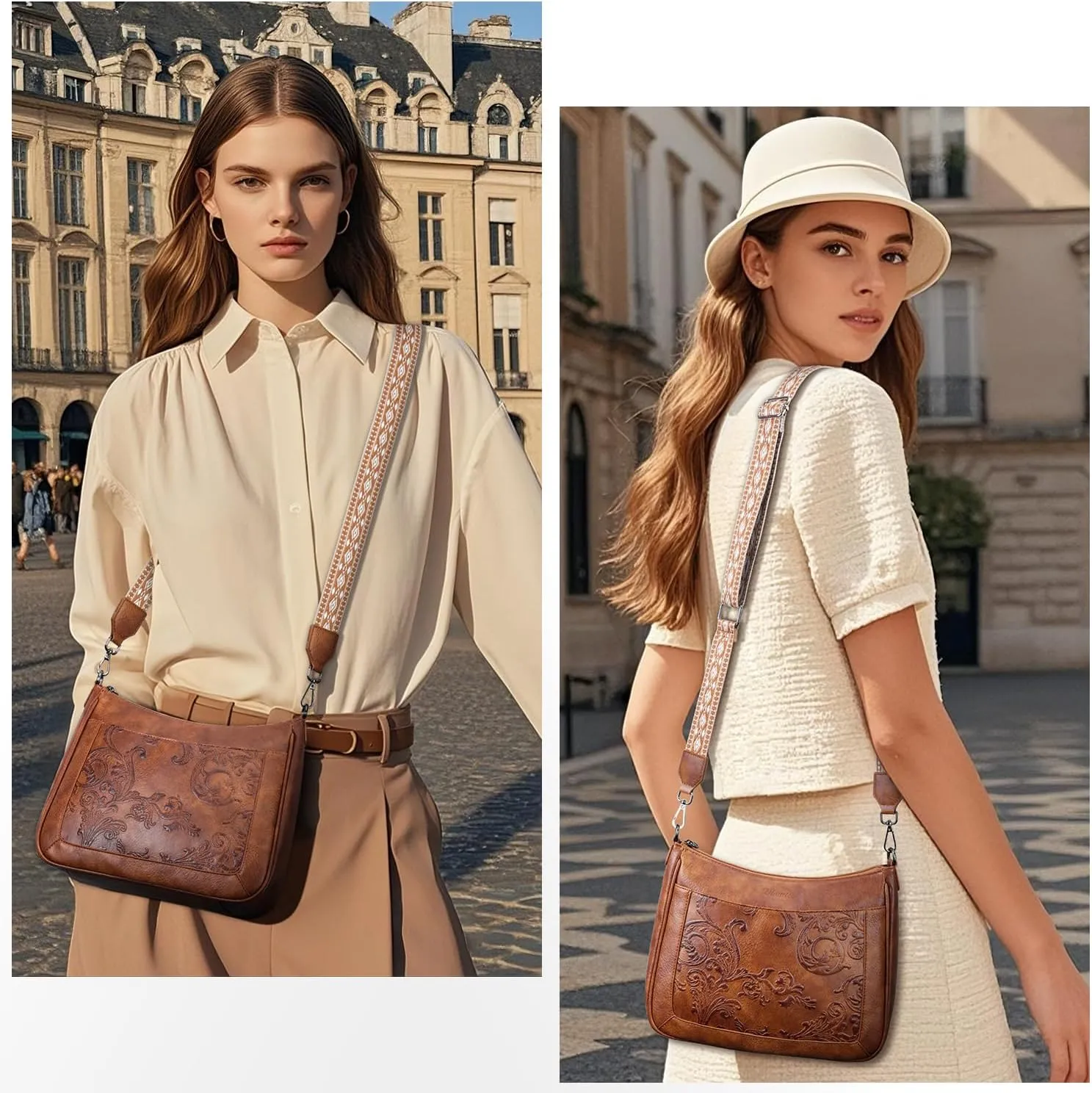 Crossbody Bags for Women,Vegan Leather Crossbody Purse with Adjustable Strap Embossed Flower Women's Shoulder Handbags