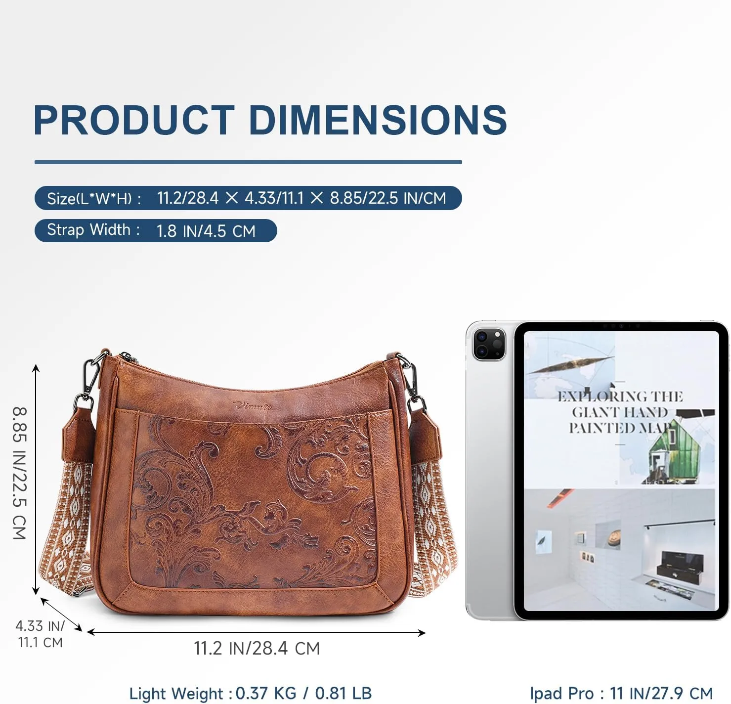 Crossbody Bags for Women,Vegan Leather Crossbody Purse with Adjustable Strap Embossed Flower Women's Shoulder Handbags