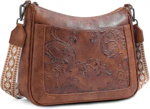 Crossbody Bags for Women,Vegan Leather Crossbody Purse with Adjustable Strap Embossed Flower Women's Shoulder Handbags