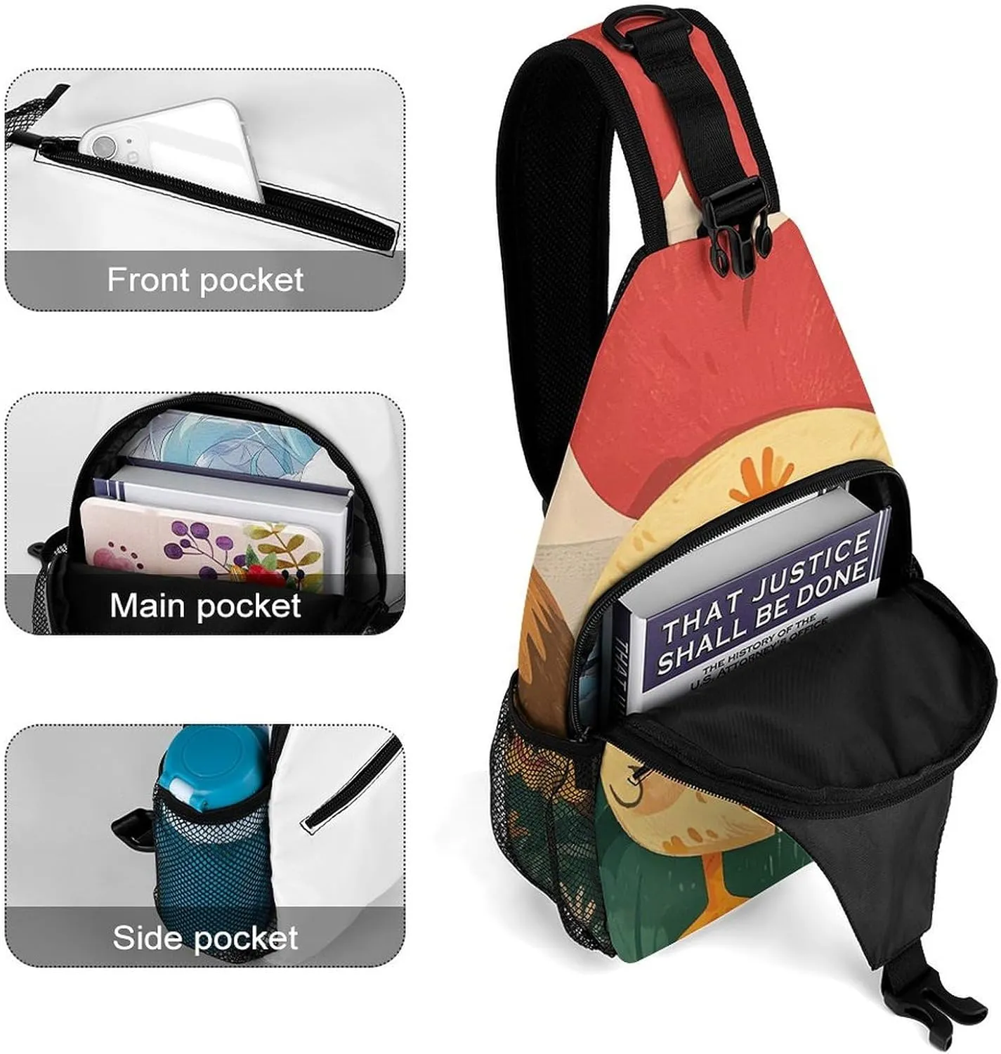 Crossbody Sling Bag Colorful Skulls Print Backpack Sling Bag Travel Hiking Chest Bag Shoulder Bag Daypack