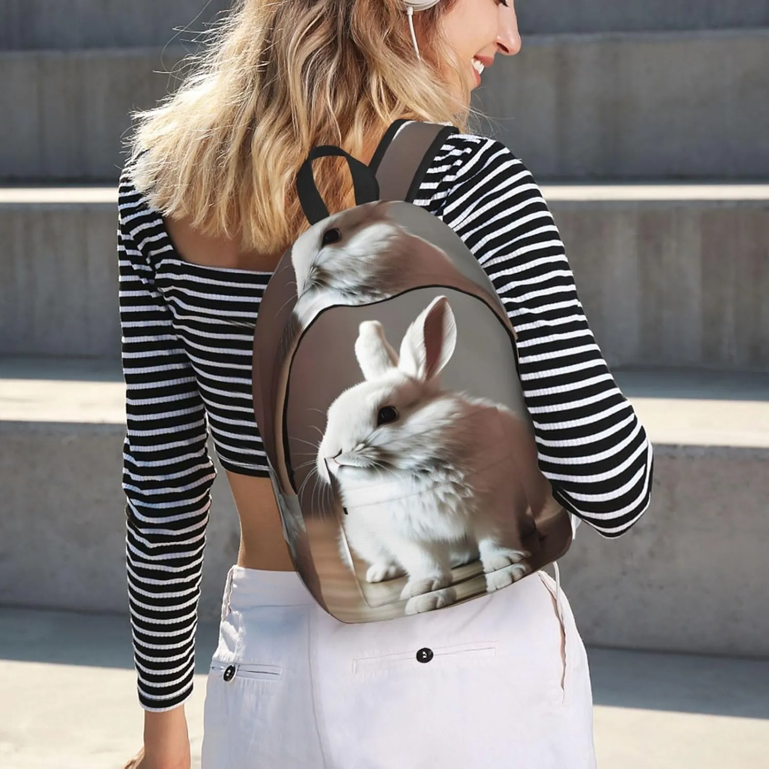 cry white rabbit print Backpack Travel Backpacks for Women Men College Backpack Computer Bag for Travel