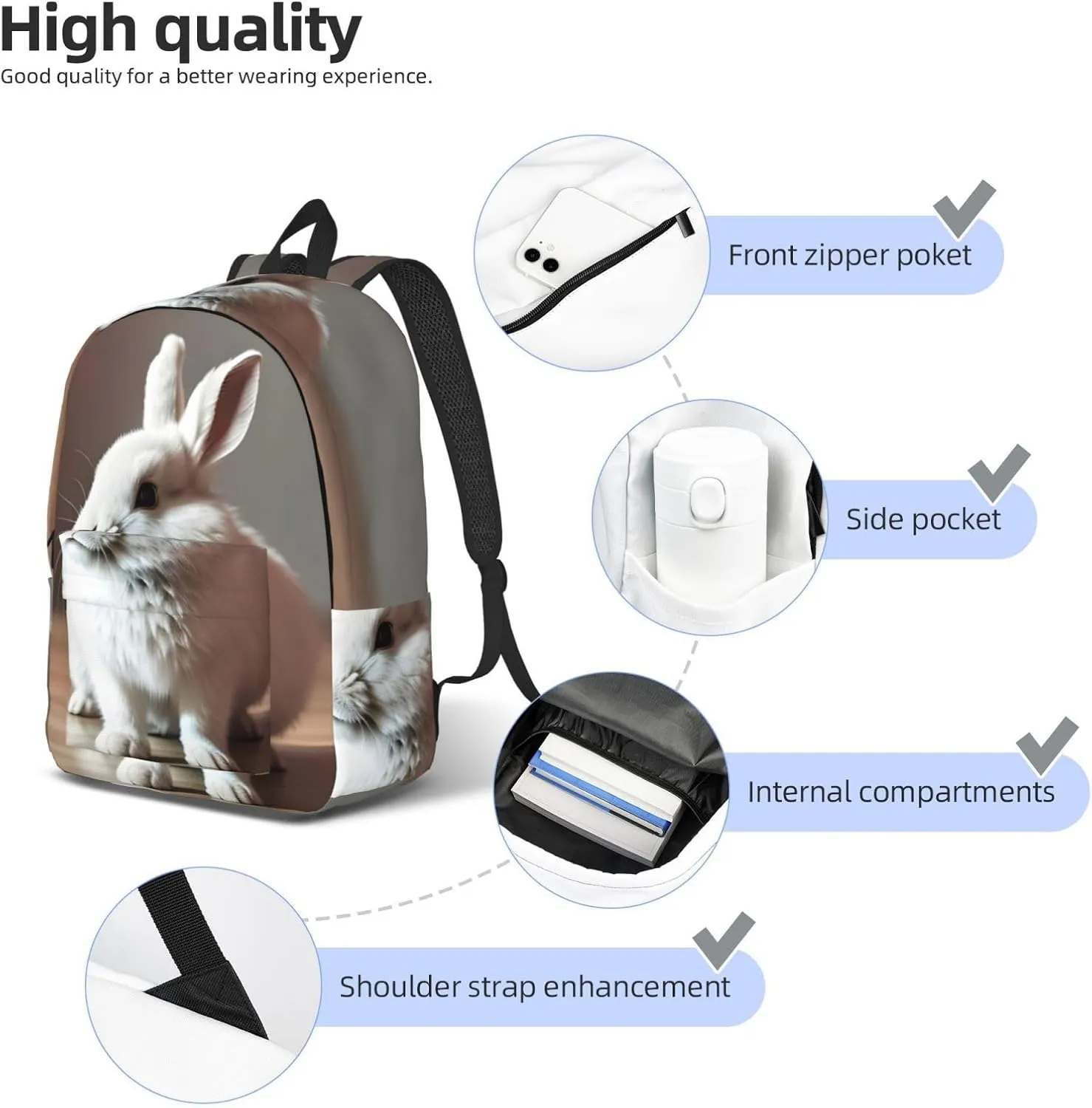 cry white rabbit print Backpack Travel Backpacks for Women Men College Backpack Computer Bag for Travel