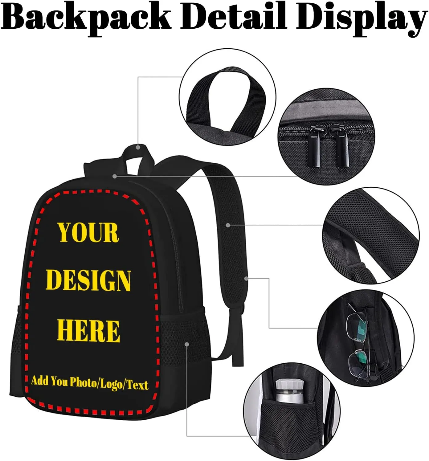 Custom Backpack for Mens Womens, Personalized Backpacks with Photo Text Logo, Customize Casual Large Capacity with Compartments Laptop Bags for Travel, Camping 17"
