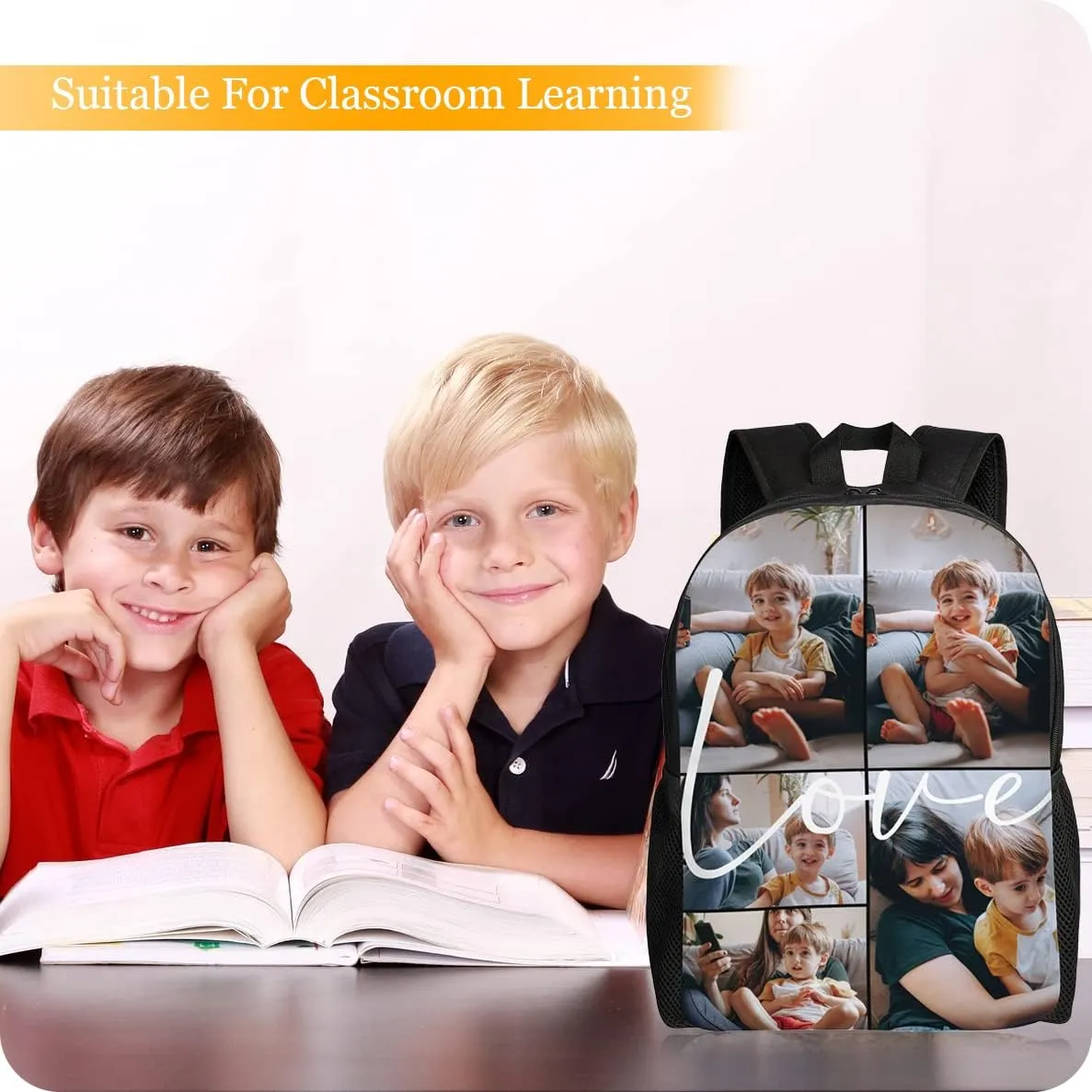 Custom Backpack Personalized Backpack with 1-9 Photo Customize Your Image Text Name Logo Waterproof Laptop Bag (5 Photos)