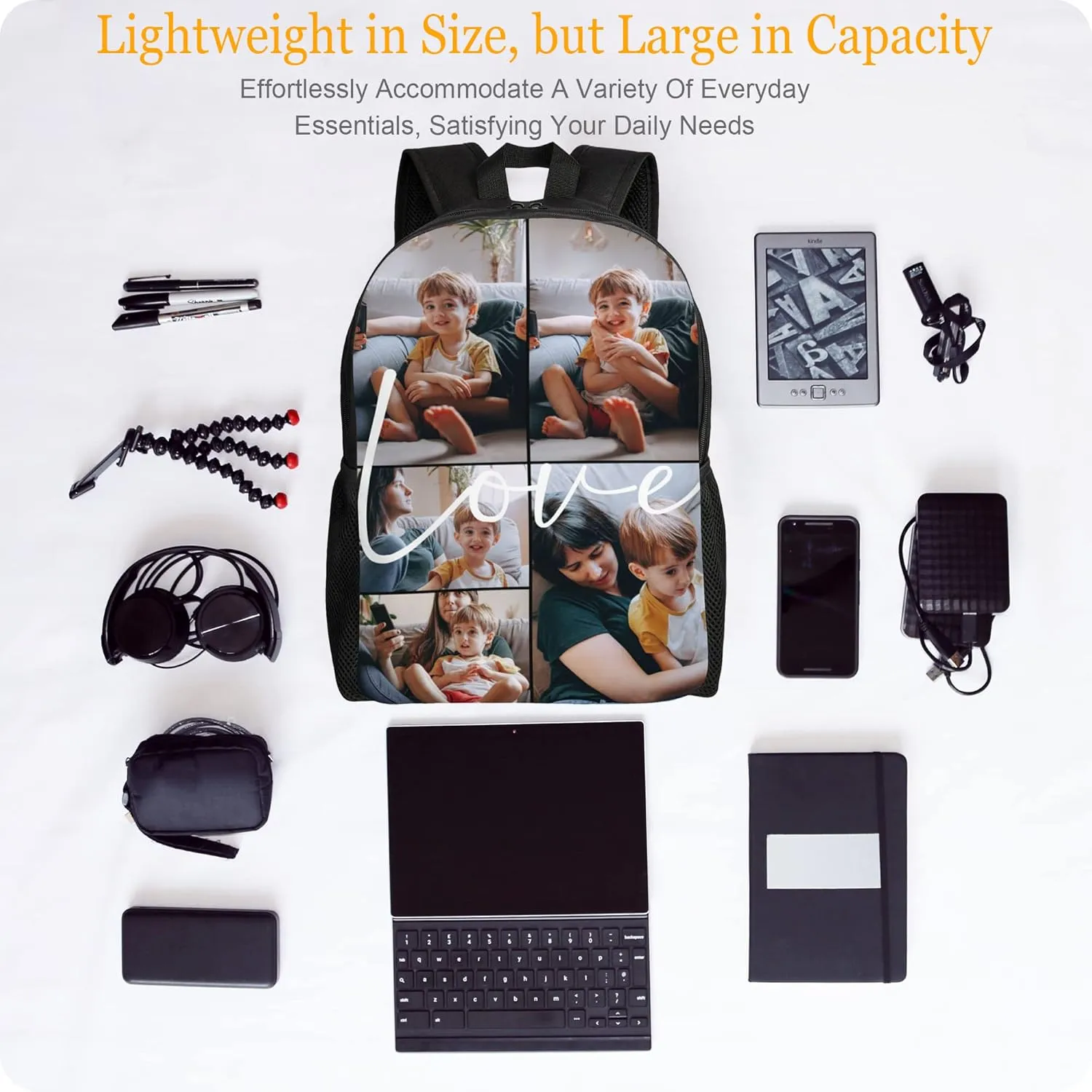 Custom Backpack Personalized Backpack with 1-9 Photo Customize Your Image Text Name Logo Waterproof Laptop Bag (5 Photos)