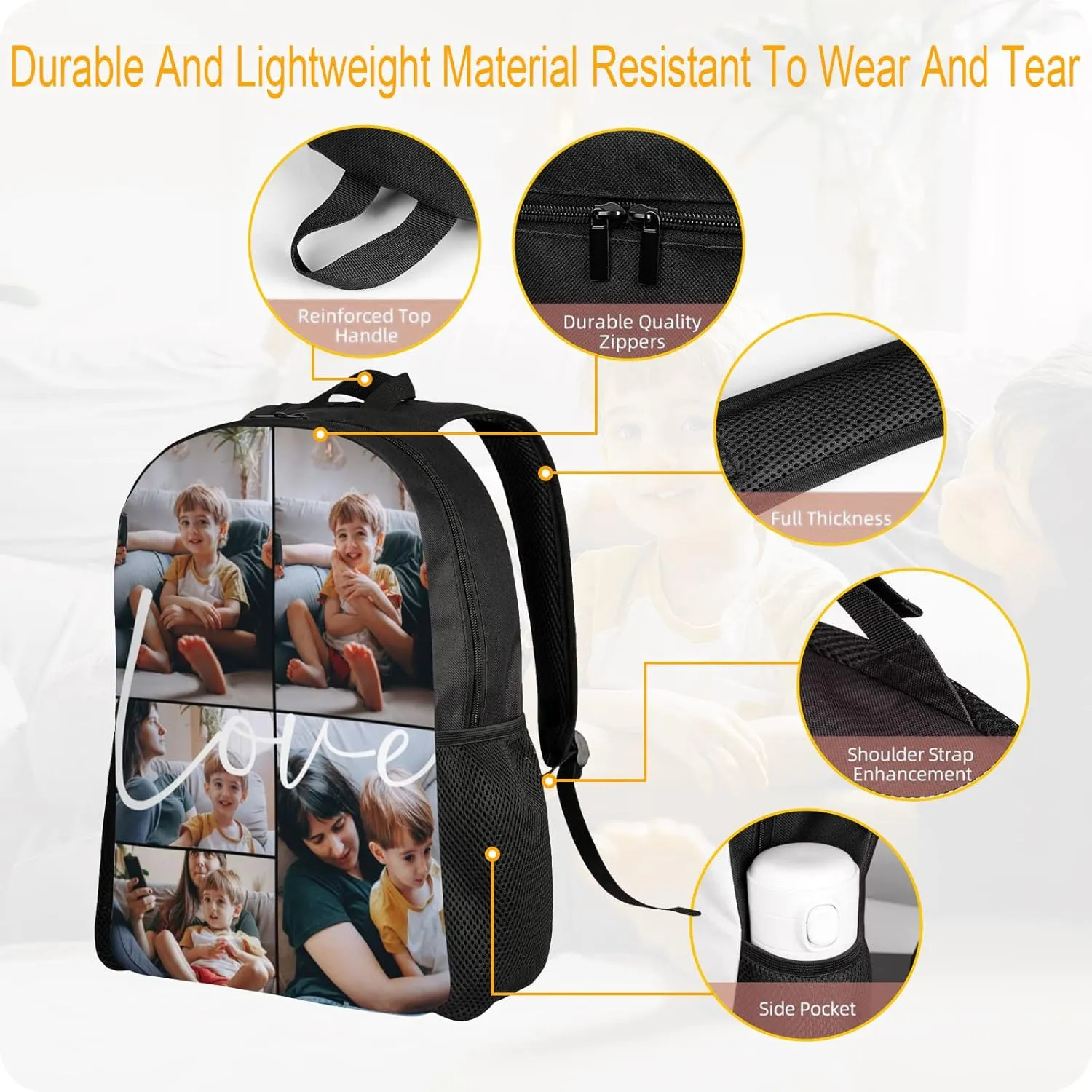 Custom Backpack Personalized Backpack with 1-9 Photo Customize Your Image Text Name Logo Waterproof Laptop Bag (5 Photos)