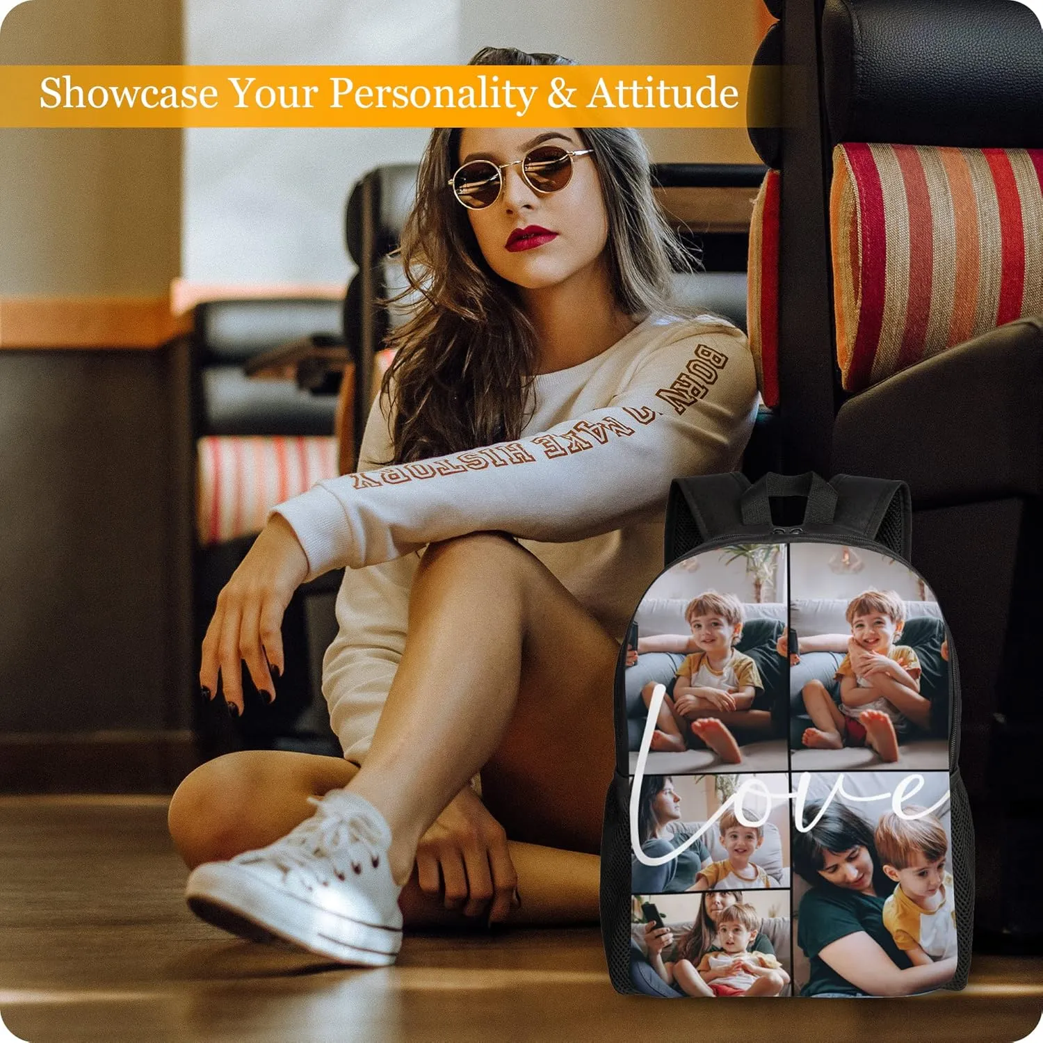 Custom Backpack Personalized Backpack with 1-9 Photo Customize Your Image Text Name Logo Waterproof Laptop Bag (5 Photos)