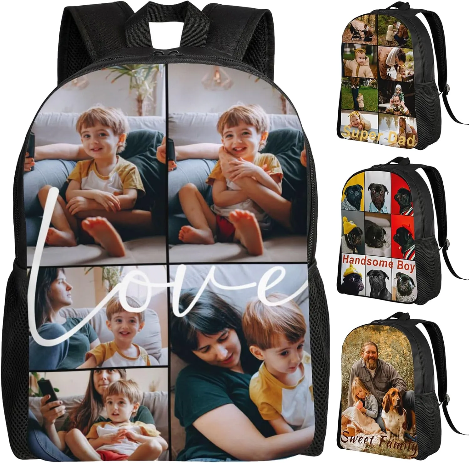 Custom Backpack Personalized Backpack with 1-9 Photo Customize Your Image Text Name Logo Waterproof Laptop Bag (5 Photos)