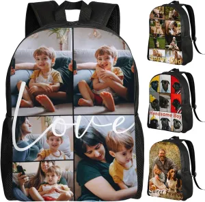 Custom Backpack Personalized Backpack with 1-9 Photo Customize Your Image Text Name Logo Waterproof Laptop Bag (5 Photos)