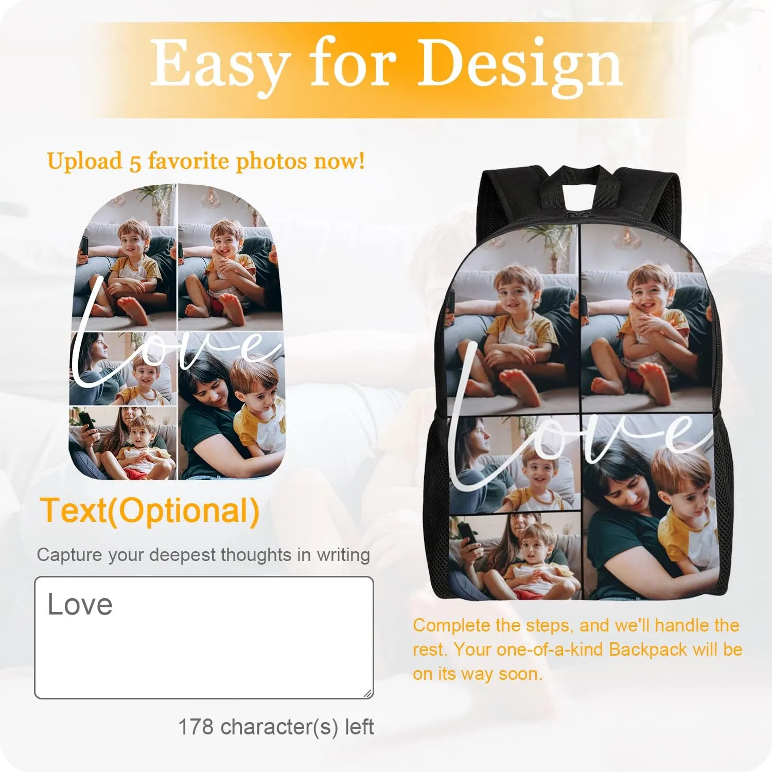 Custom Backpack Personalized Backpack with 1-9 Photo Customize Your Image Text Name Logo Waterproof Laptop Bag (5 Photos)