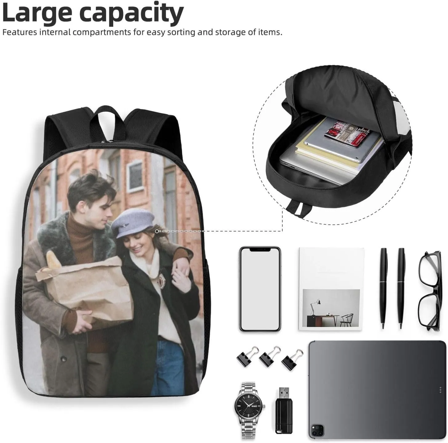 Custom Backpack Personalized Cute Backpacks Design Text Photo Name Logo Large-capacity Casual Travel Laptop Bag for Hiking Work 17in, Style 2