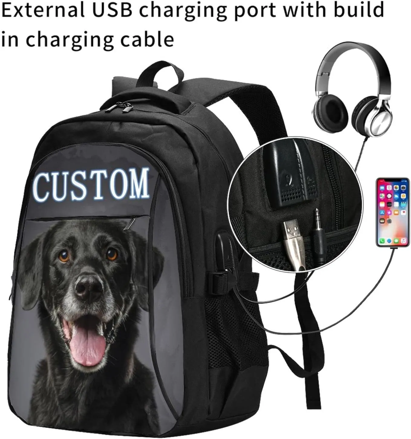 Custom Backpack Personalized Laptop Backpack for Women Men with Name Photo Customized Travel Computer Bookbag with USB Port