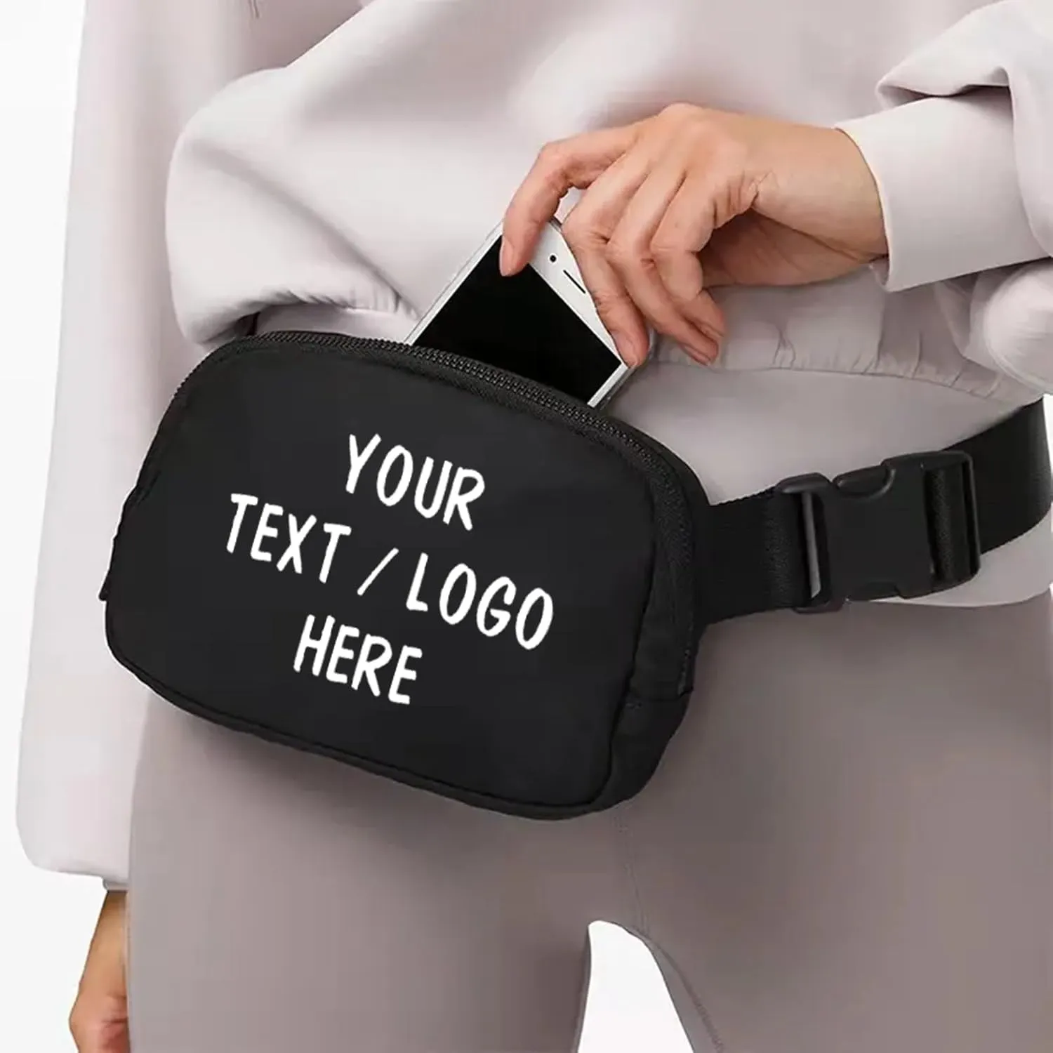 Custom Belt Bag Fanny Pack Bag Unisex Personalized Gifts Nylon Waist Bag with Name Text Logo Photo for Workout Running Traveling Hiking (Light green)