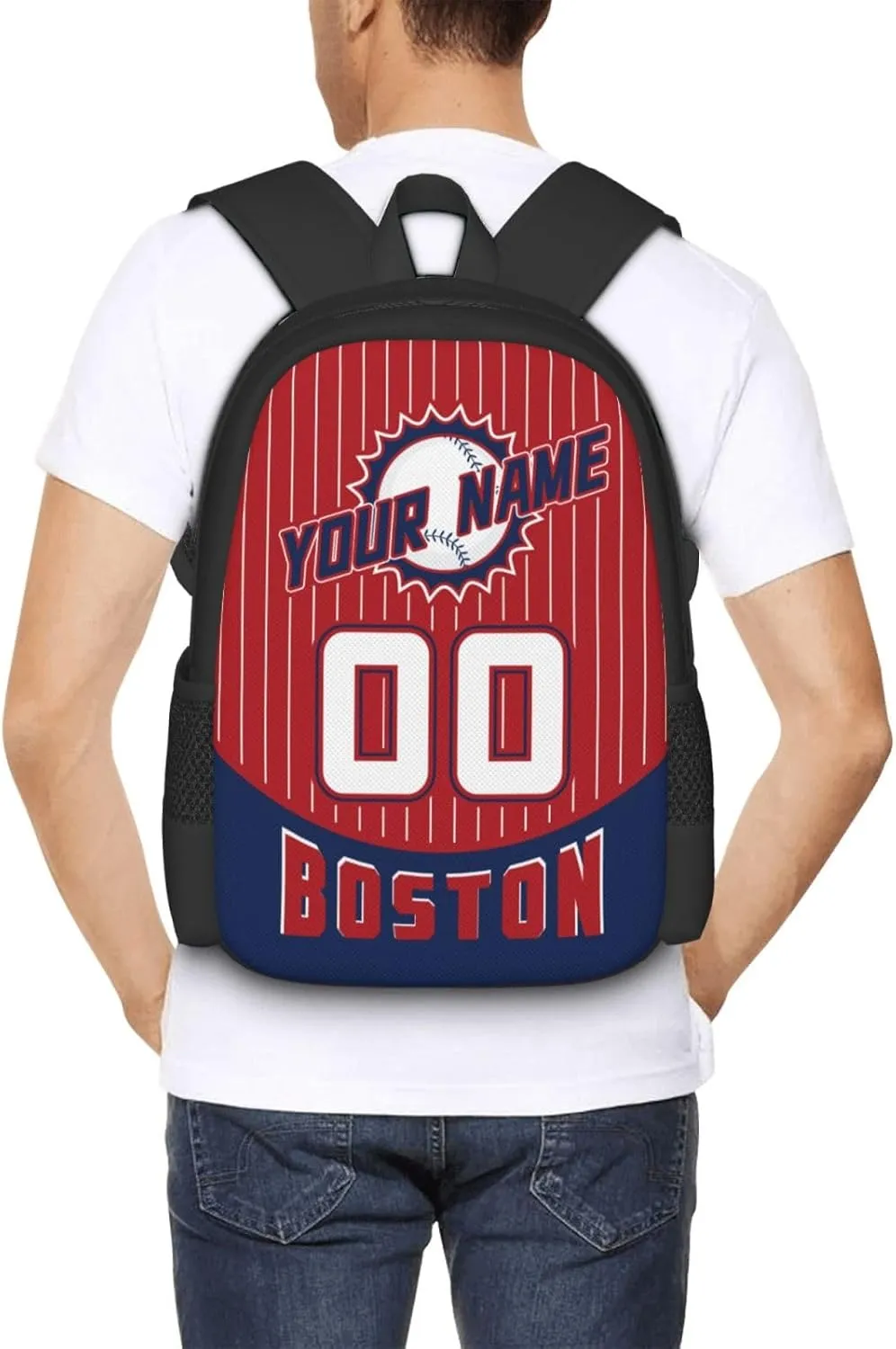 Custom Boston Backpack for Boy Girl Personalized Name Number High Capacity School Backpacks Laptop Bag Casual Travel Backpack Men Women